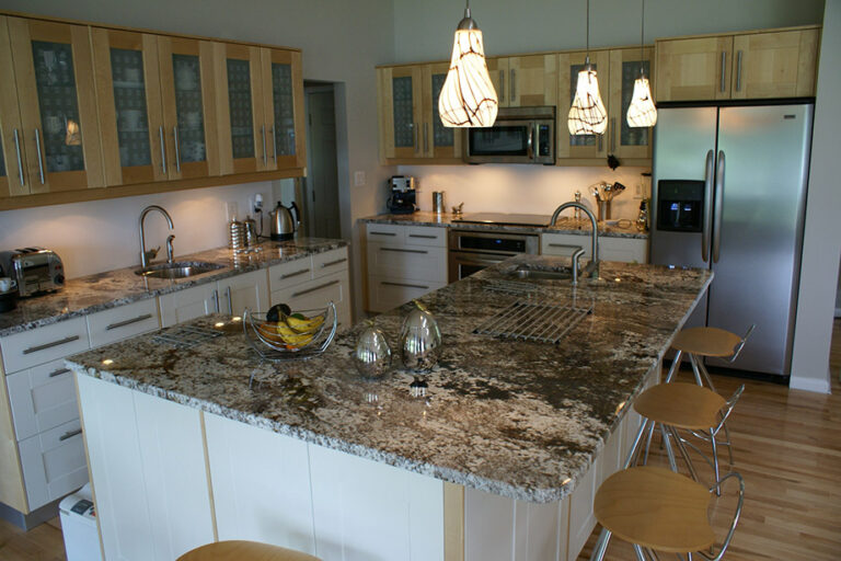 Star Beach stone countertop with barstools.